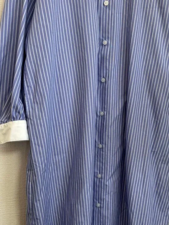 Philic Striped Band Collar Shirt Dress Loose Fit No Collar - Picture 3 of 5